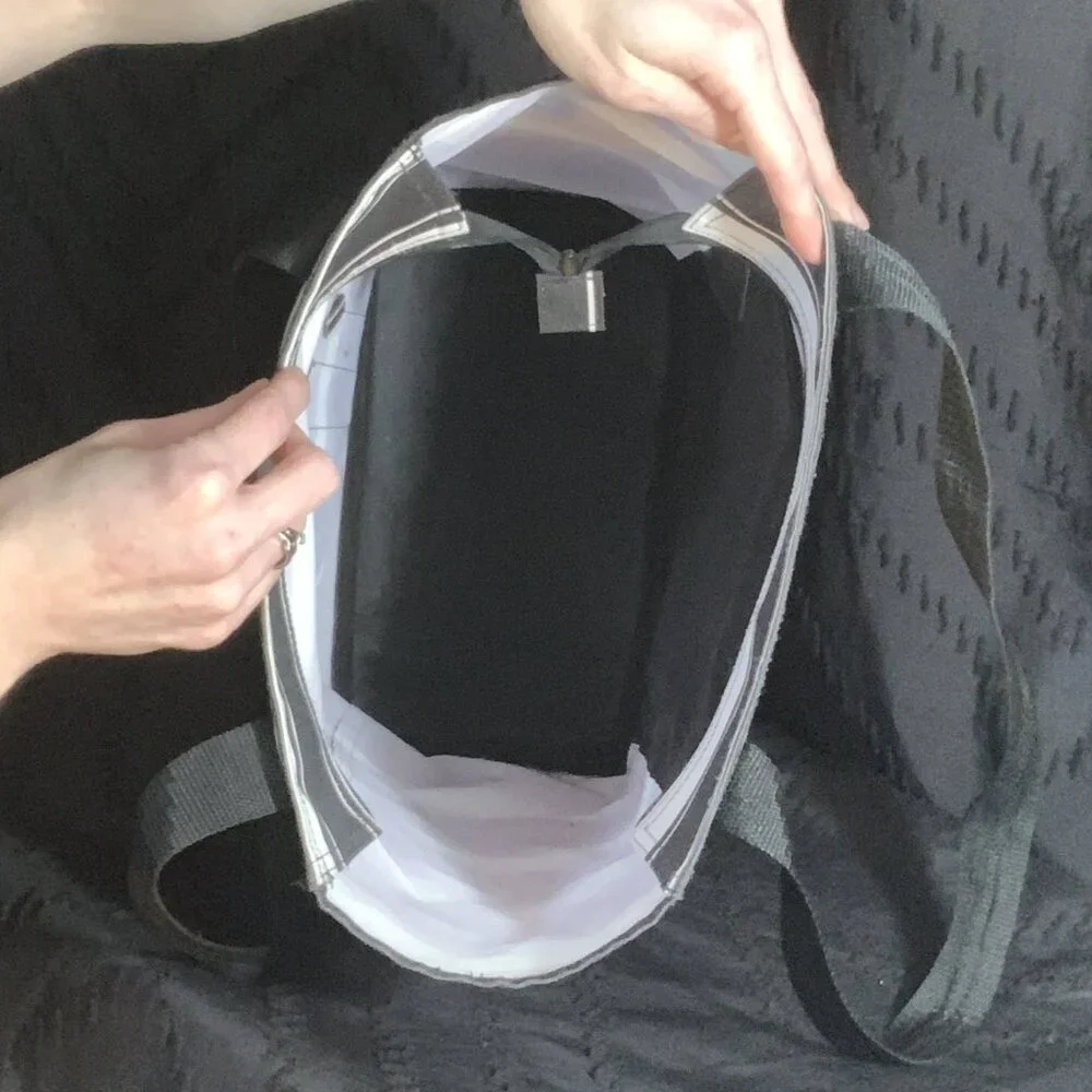 Thirty-One Zip-Top Organizing Utility Tote - Charcoal Stripe | Teacher Bag - Picture 4 of 8